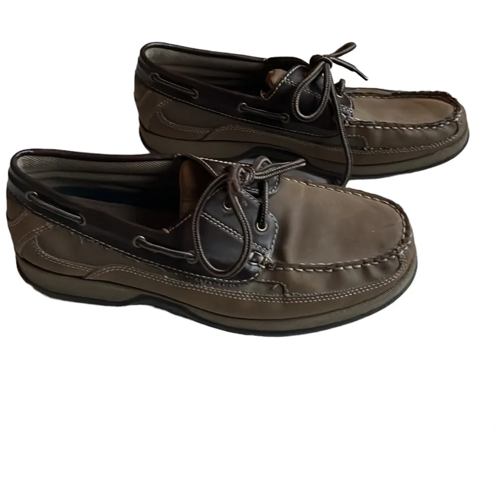 Bass Men's 2 Tone Brown Lace Up Leather Loafer Boat Shoes Size 10